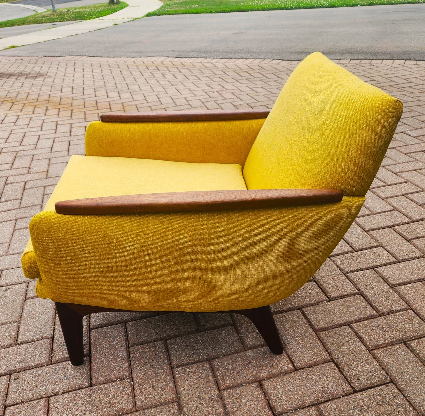 REFINISHED REUPHOLSTERED Mid Century Modern Teak Lounge Chair