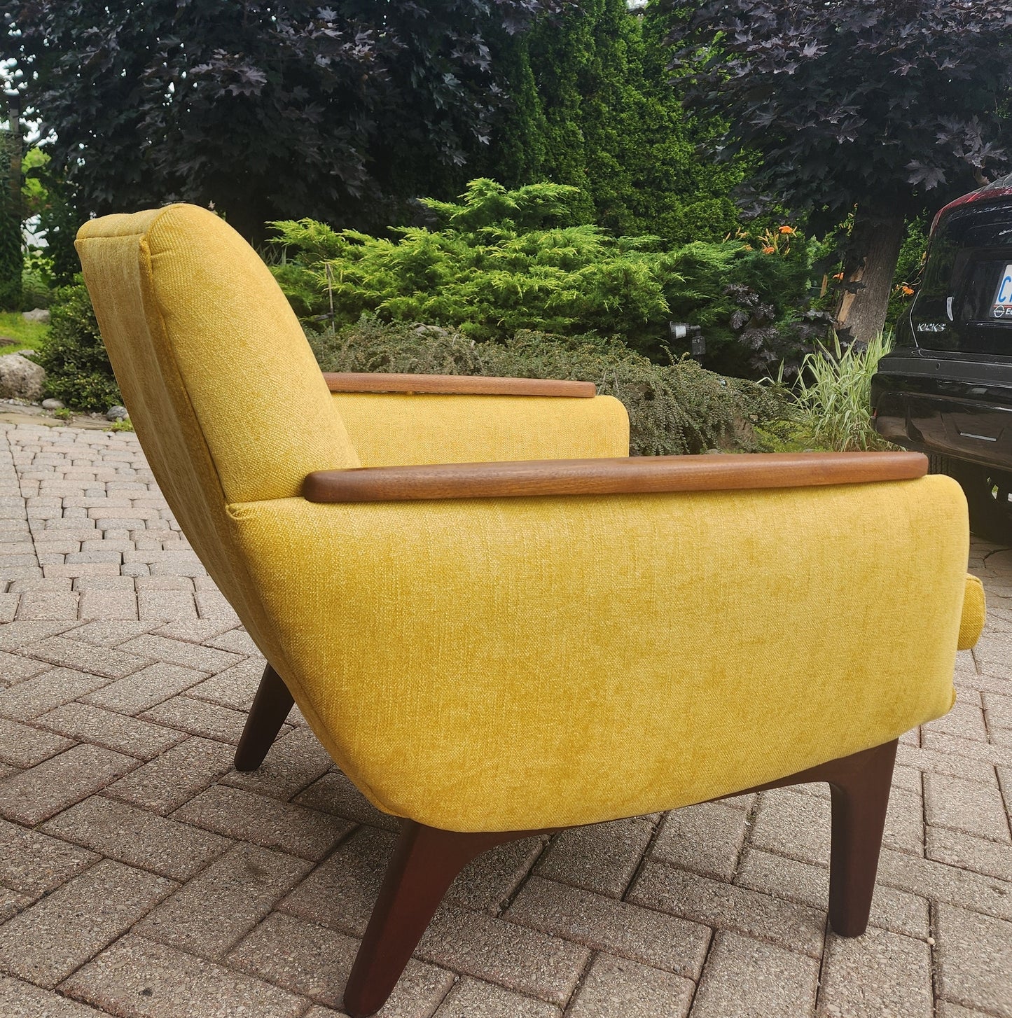 REFINISHED REUPHOLSTERED Mid Century Modern Teak Lounge Chair