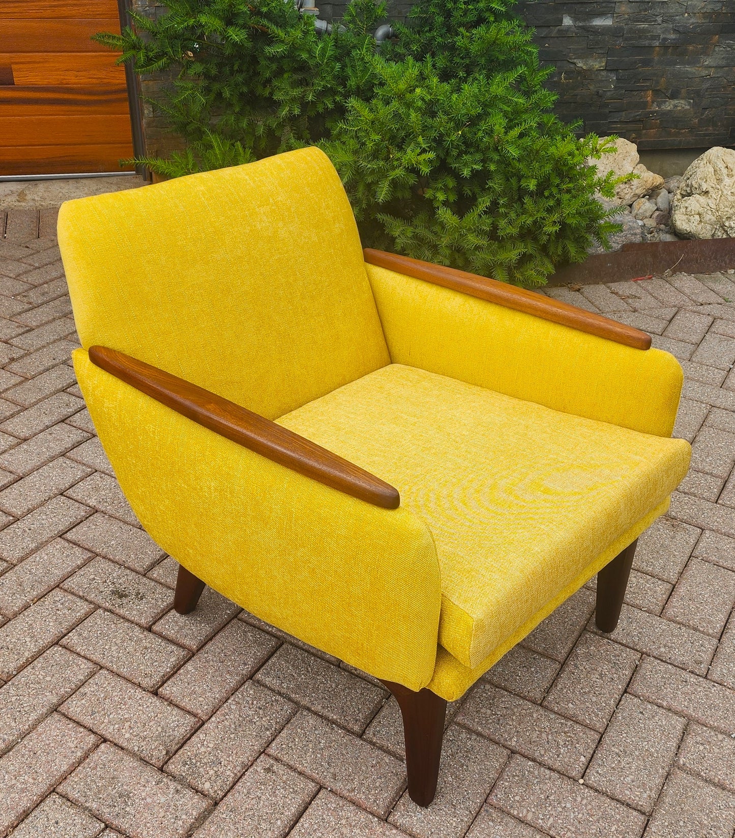 REFINISHED REUPHOLSTERED Mid Century Modern Teak Lounge Chair