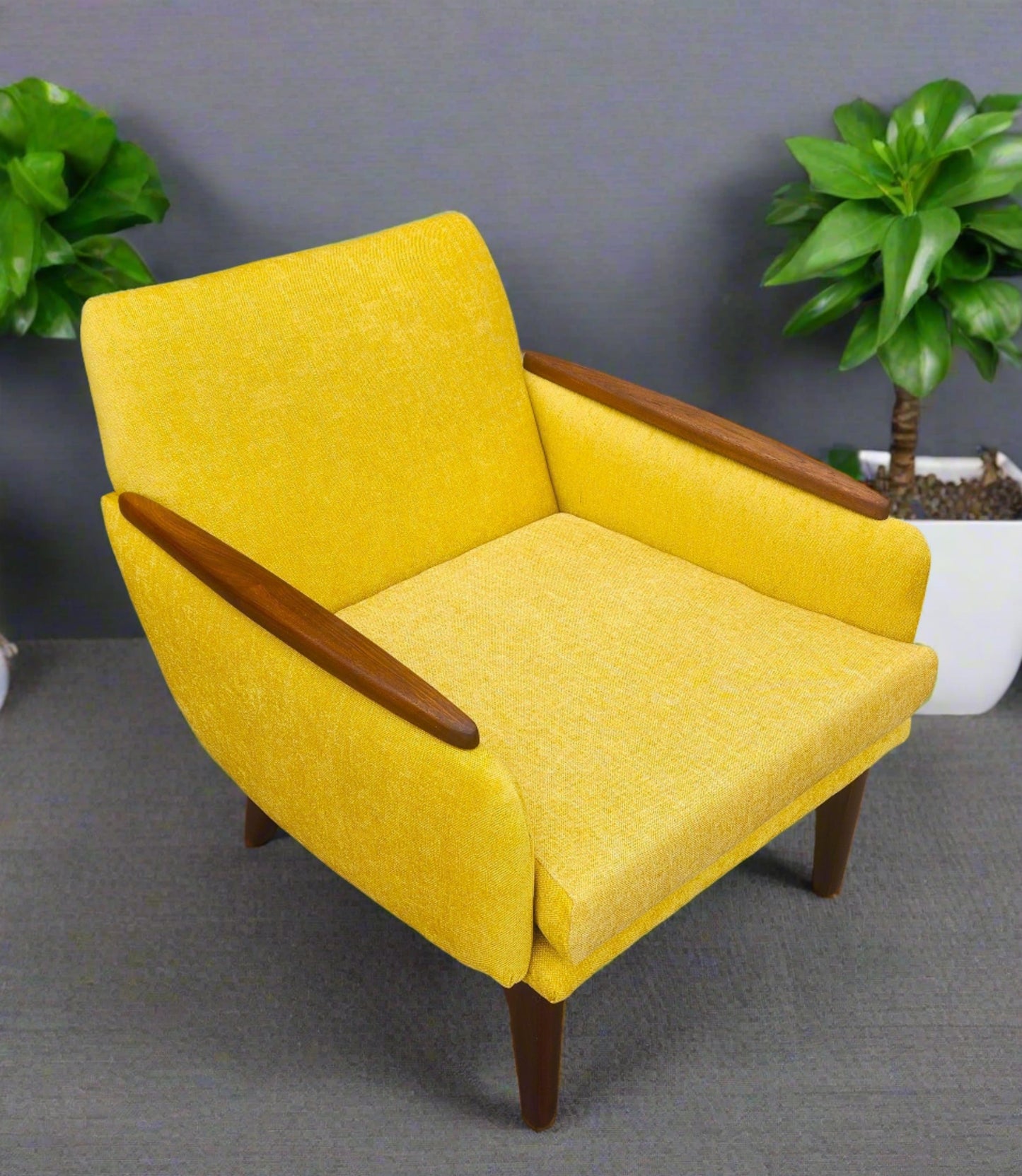 REFINISHED REUPHOLSTERED Mid Century Modern Teak Lounge Chair