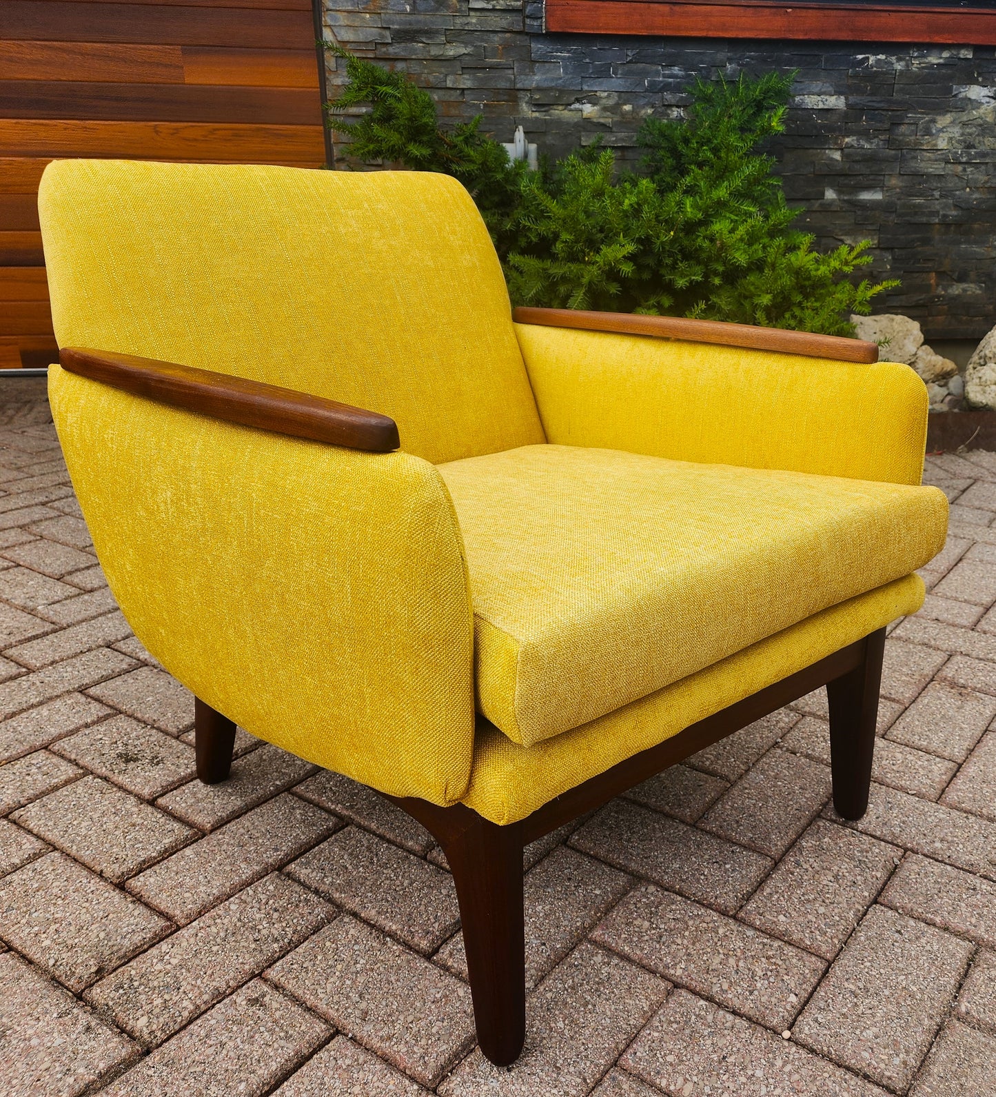 REFINISHED REUPHOLSTERED Mid Century Modern Teak Lounge Chair