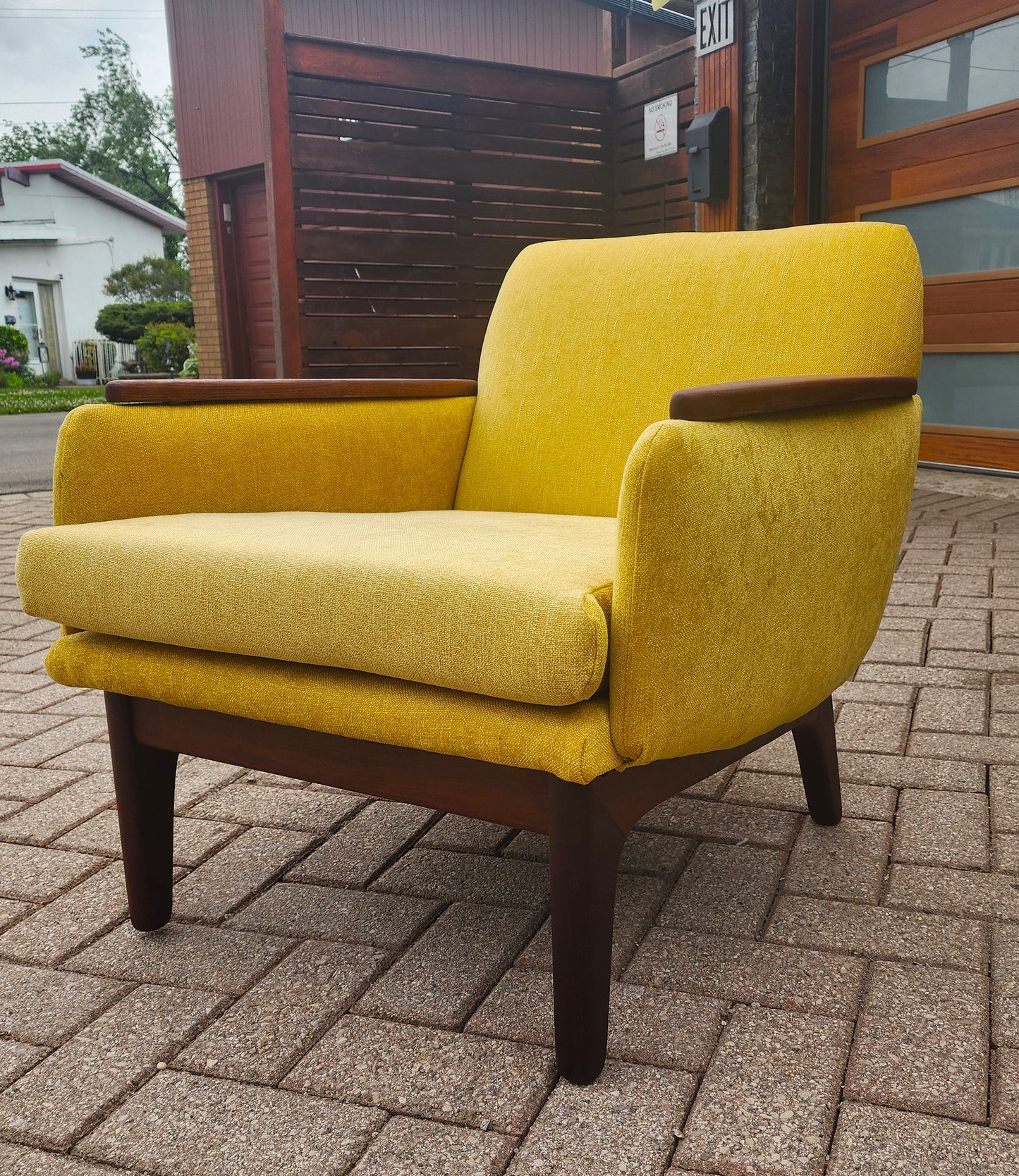 REFINISHED REUPHOLSTERED Mid Century Modern Teak Lounge Chair