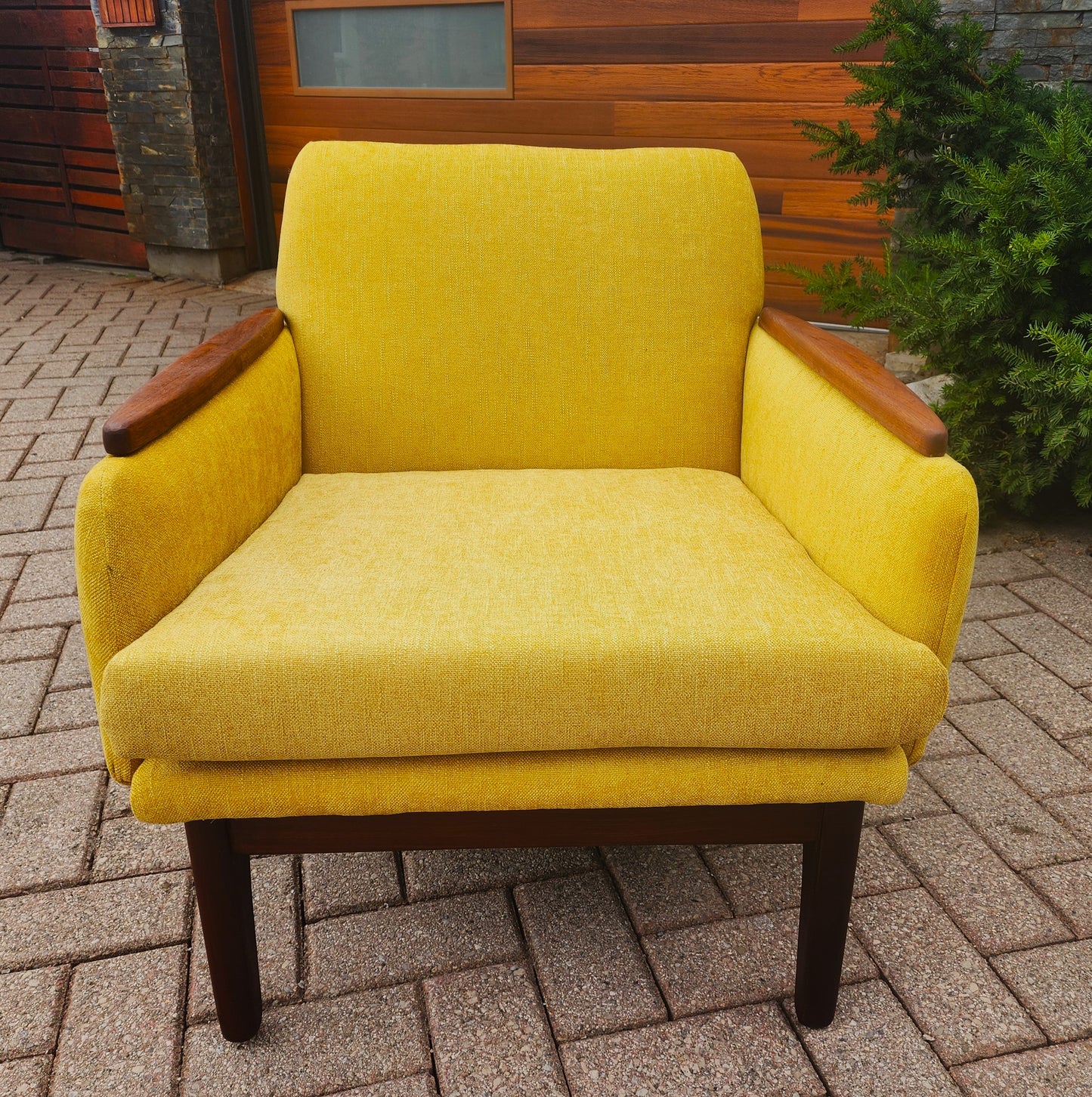 REFINISHED REUPHOLSTERED Mid Century Modern Teak Lounge Chair