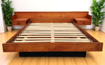 REFINISHED Mid Century Modern Teak Queen Bed w Nightstands Floating Style 1
