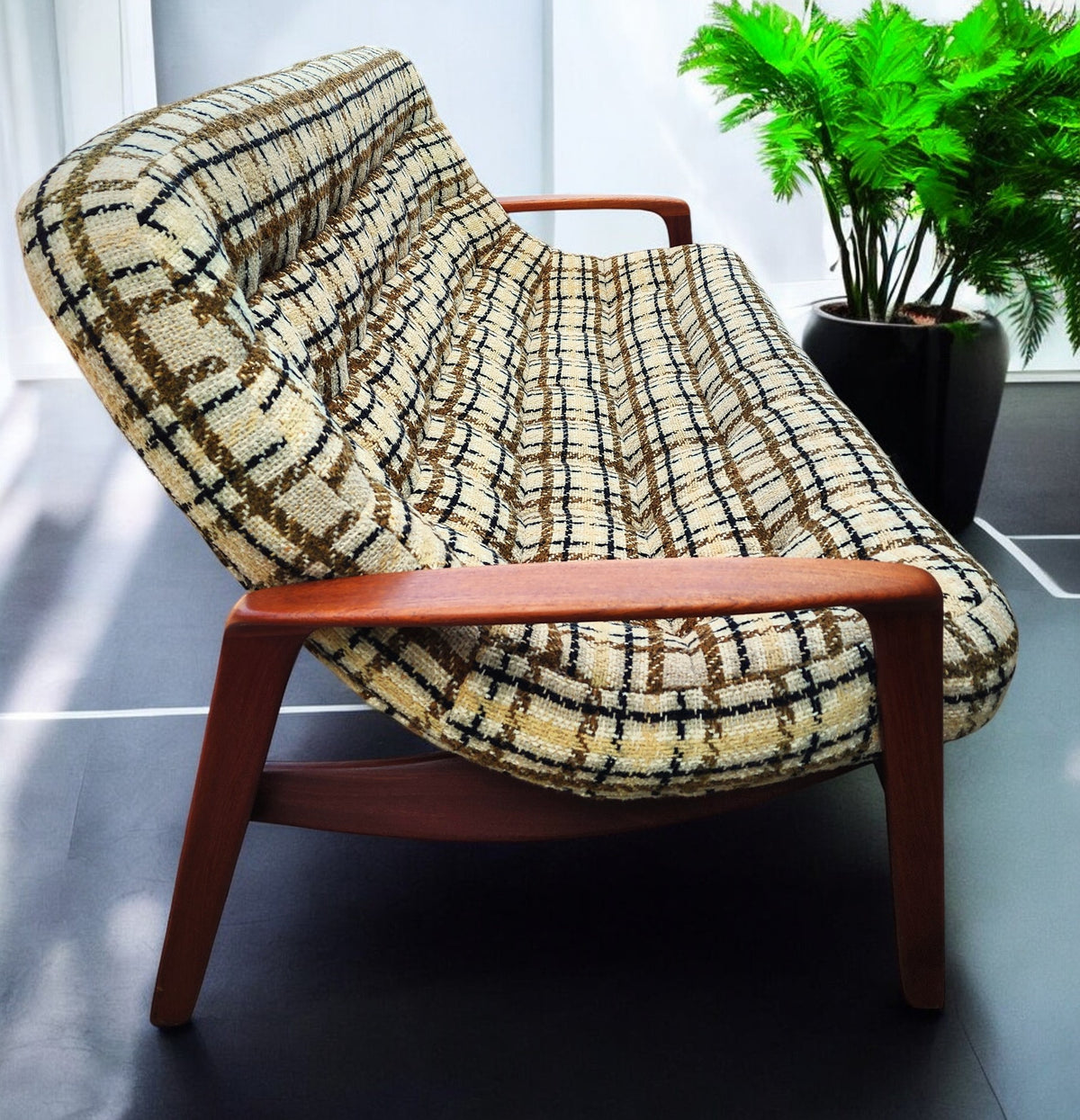 REFINISHED Mid Century Modern R.Huber Teak Scoop Sofa