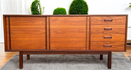 REFINISHED Mid Century Modern Teak Sideboard w Bar by RS Associates, 72"