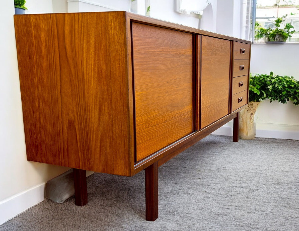 REFINISHED Mid Century Modern Teak Sideboard w Bar by RS Associates, 72