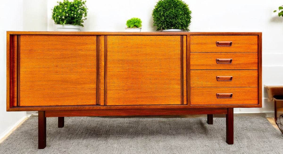 REFINISHED Mid Century Modern Teak Sideboard w Bar by RS Associates, 72