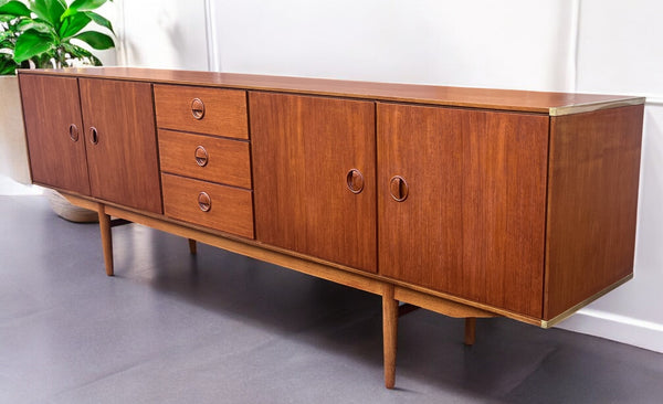 REFINISHED Dutch Mid Century Modern Teak Sideboard by W.Watting for Fristho 96.5"