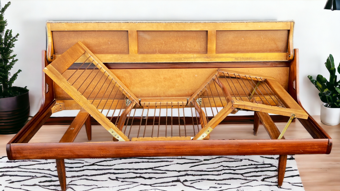 REFINISHED  REUPHOLSTERED Mid Century Modern Teak Sofa - Bed