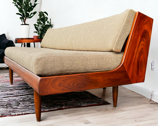 REFINISHED  REUPHOLSTERED Mid Century Modern Teak Sofa - Bed
