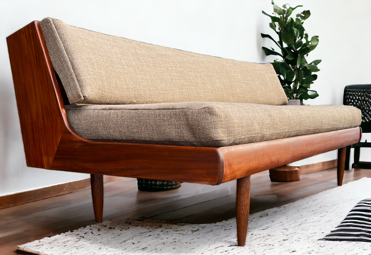 REFINISHED  REUPHOLSTERED Mid Century Modern Teak Sofa - Bed