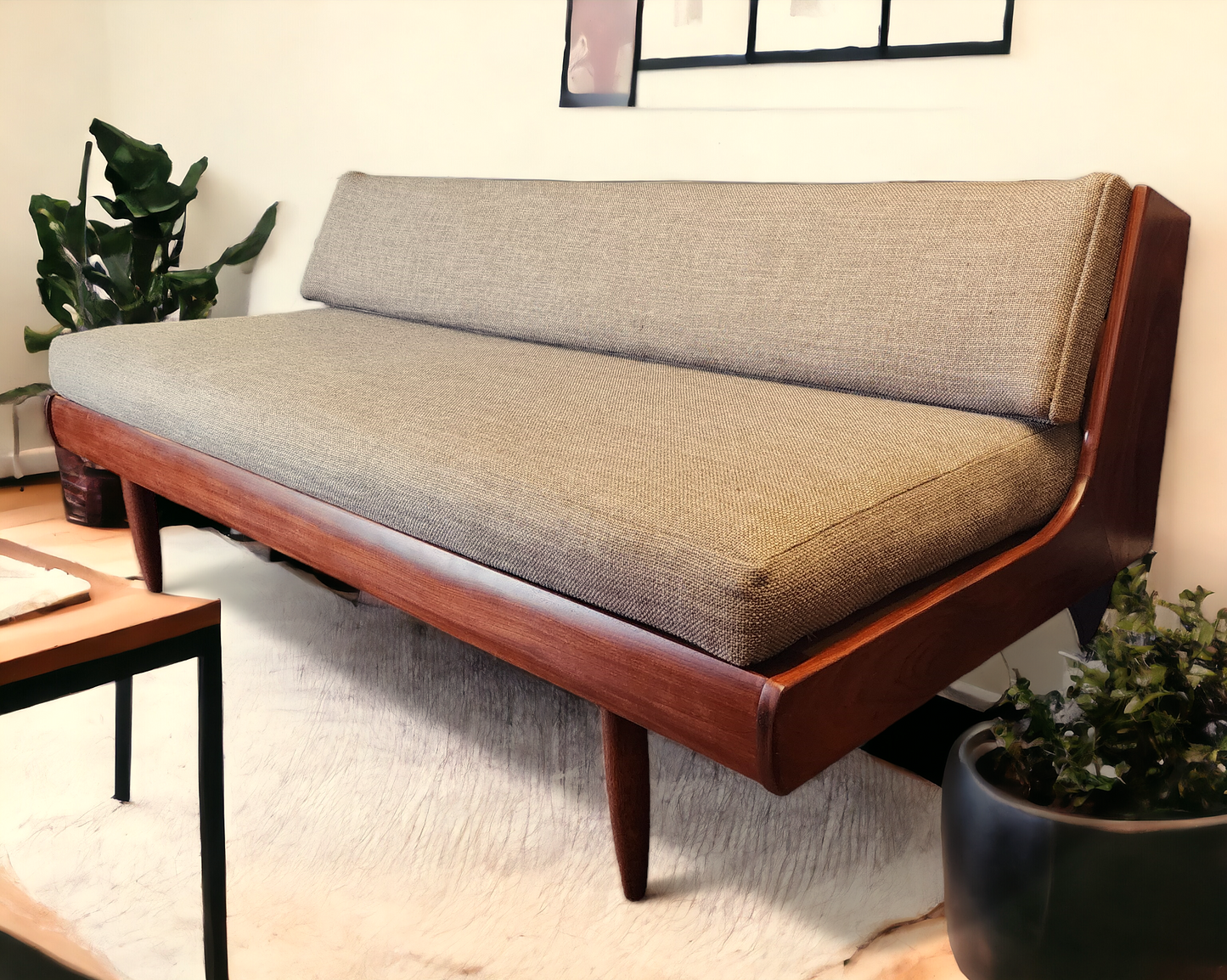 REFINISHED  REUPHOLSTERED Mid Century Modern Teak Sofa - Bed