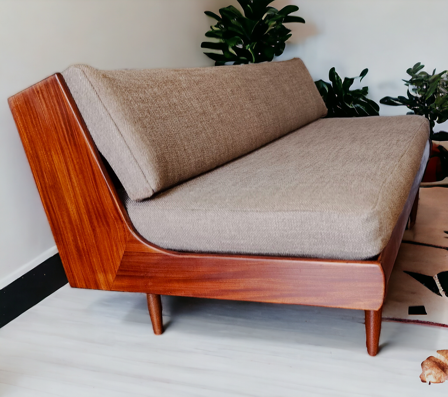 REFINISHED  REUPHOLSTERED Mid Century Modern Teak Sofa - Bed