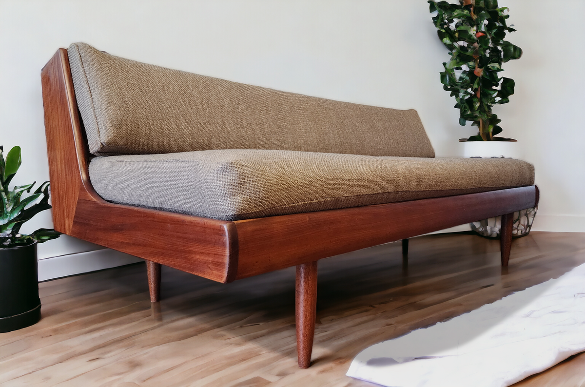 REFINISHED  REUPHOLSTERED Mid Century Modern Teak Sofa - Bed