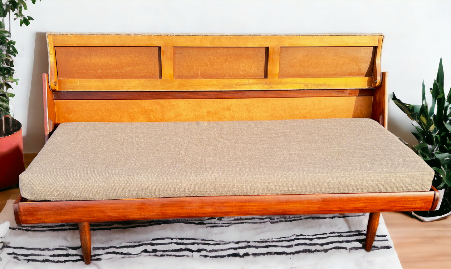 REFINISHED  REUPHOLSTERED Mid Century Modern Teak Sofa - Bed