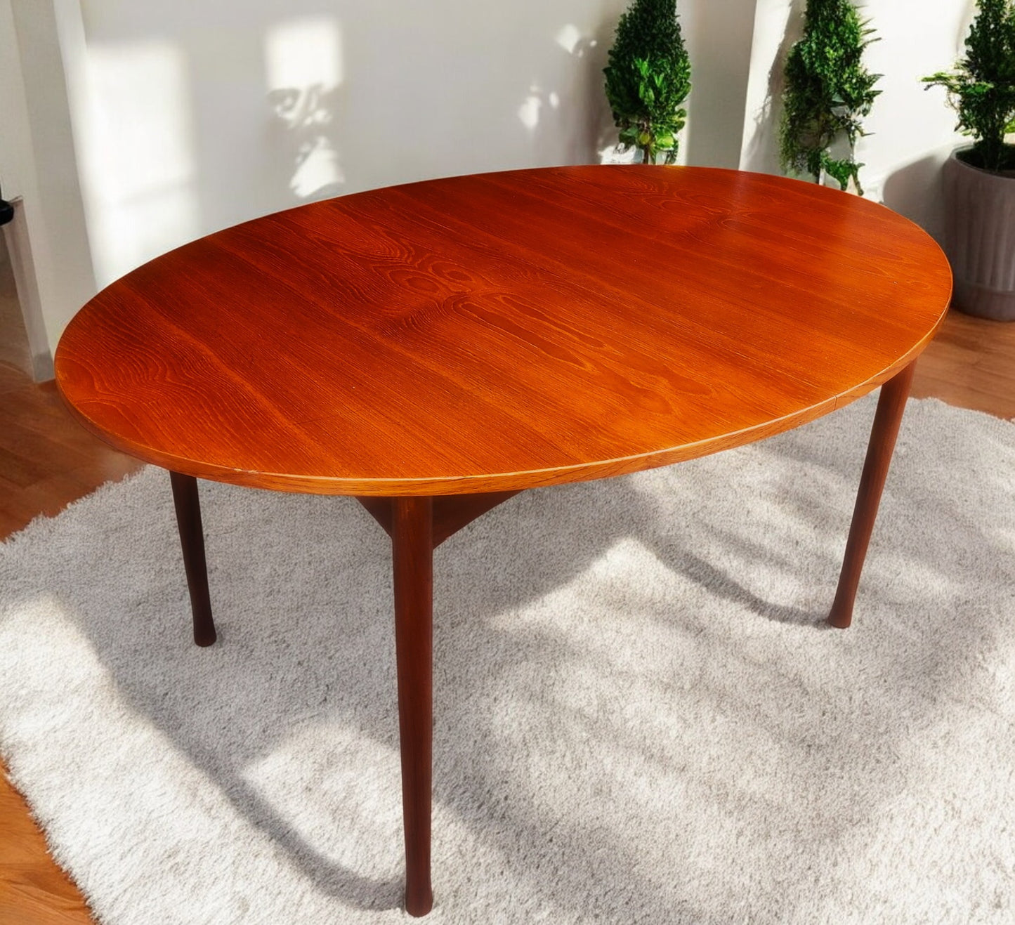 REFINISHED Mid Century Modern Teak Table Oval w 2 Leaves 60"-92"