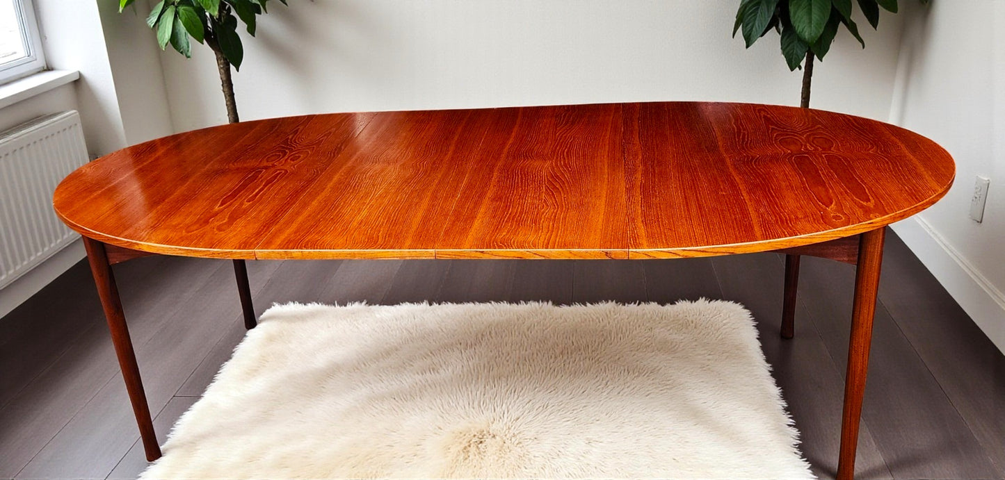 REFINISHED Mid Century Modern Teak Table Oval w 2 Leaves 60"-92"