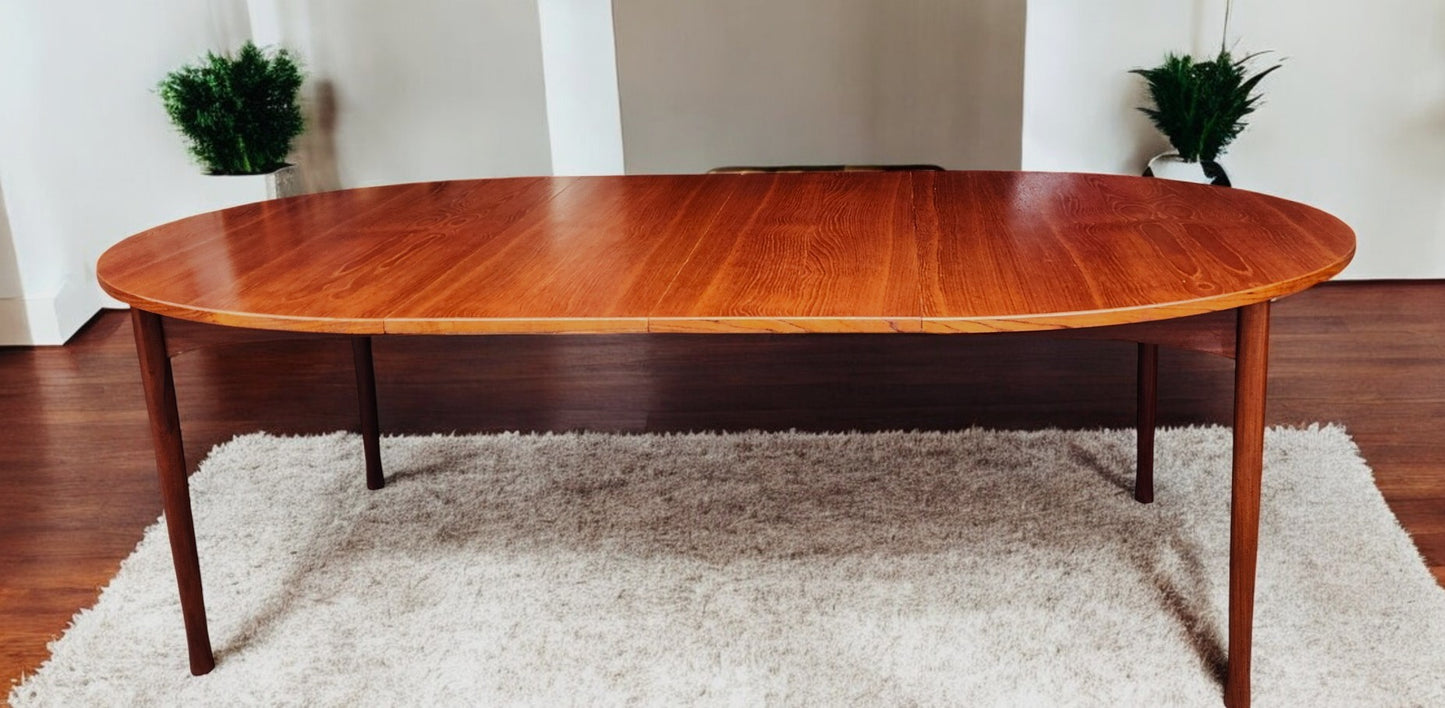 REFINISHED Mid Century Modern Teak Table Oval w 2 Leaves 60"-92"