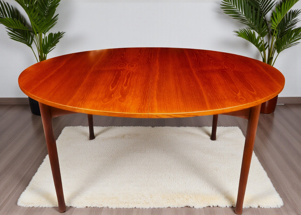 REFINISHED Mid Century Modern Teak Table Oval w 2 Leaves 60