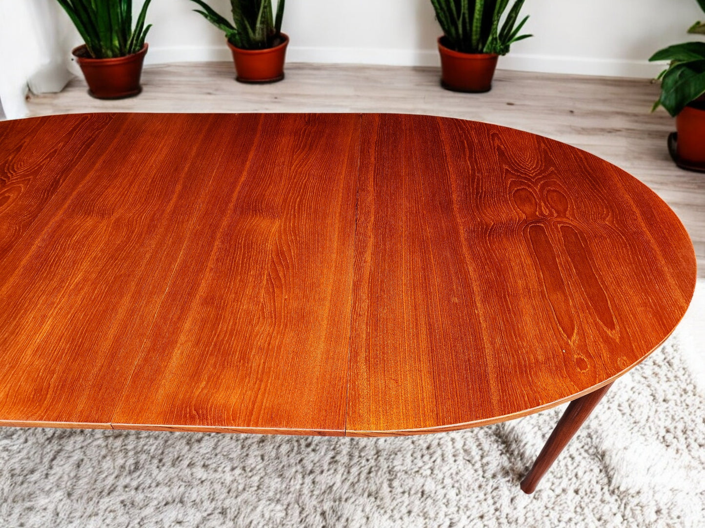 REFINISHED Mid Century Modern Teak Table Oval w 2 Leaves 60"-92"