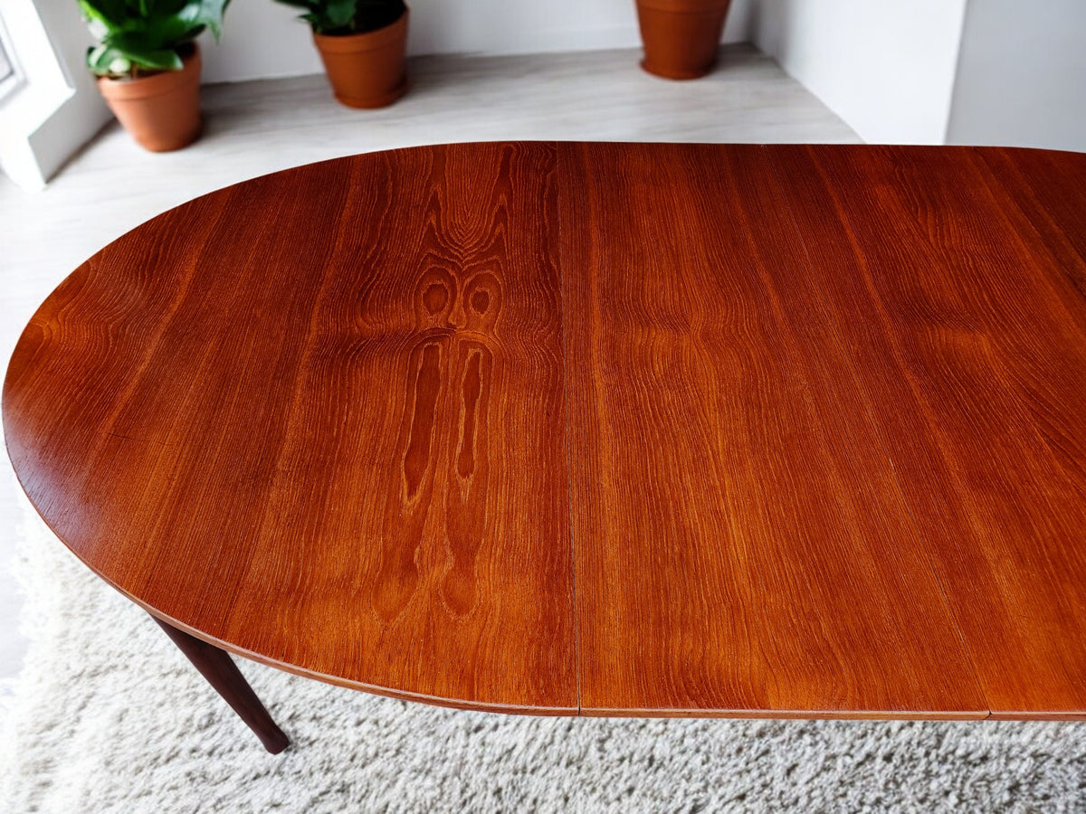REFINISHED Mid Century Modern Teak Table Oval w 2 Leaves 60