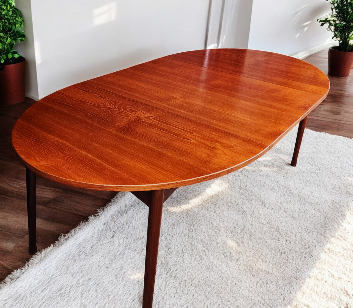 REFINISHED Mid Century Modern Teak Table Oval w 2 Leaves 60"-92"