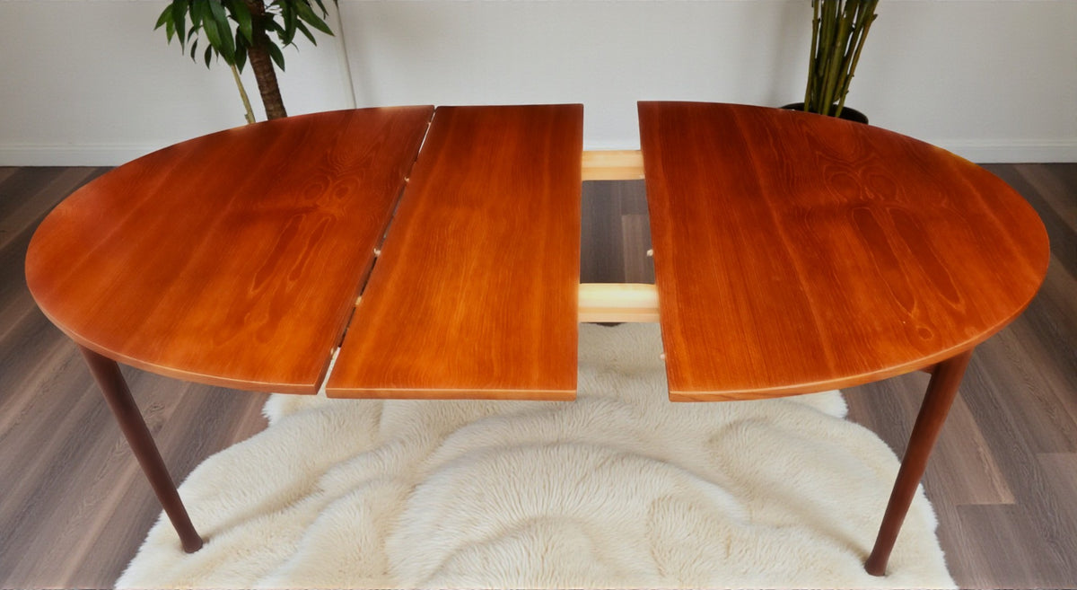REFINISHED Mid Century Modern Teak Table Oval w 2 Leaves 60