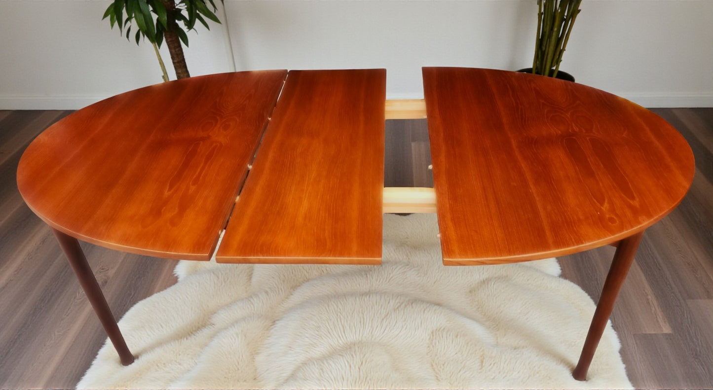 REFINISHED Mid Century Modern Teak Table Oval w 2 Leaves 60"-92"