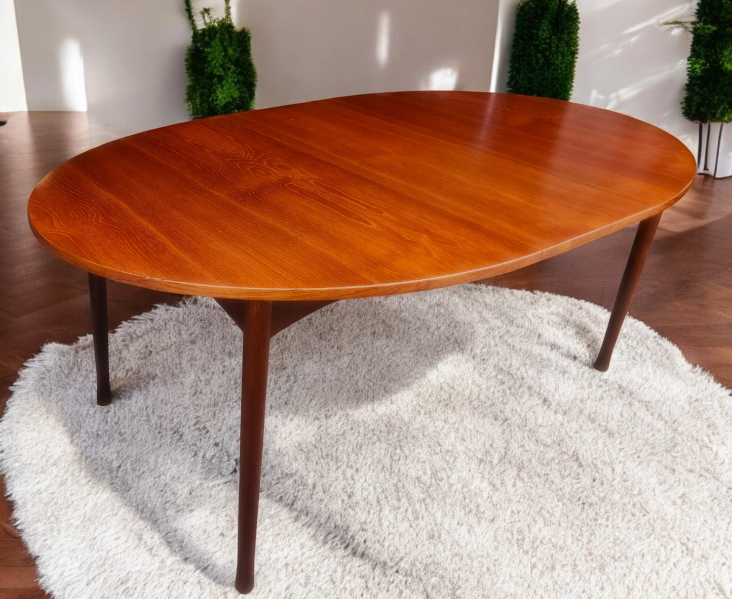 REFINISHED Mid Century Modern Teak Table Oval w 2 Leaves 60"-92"