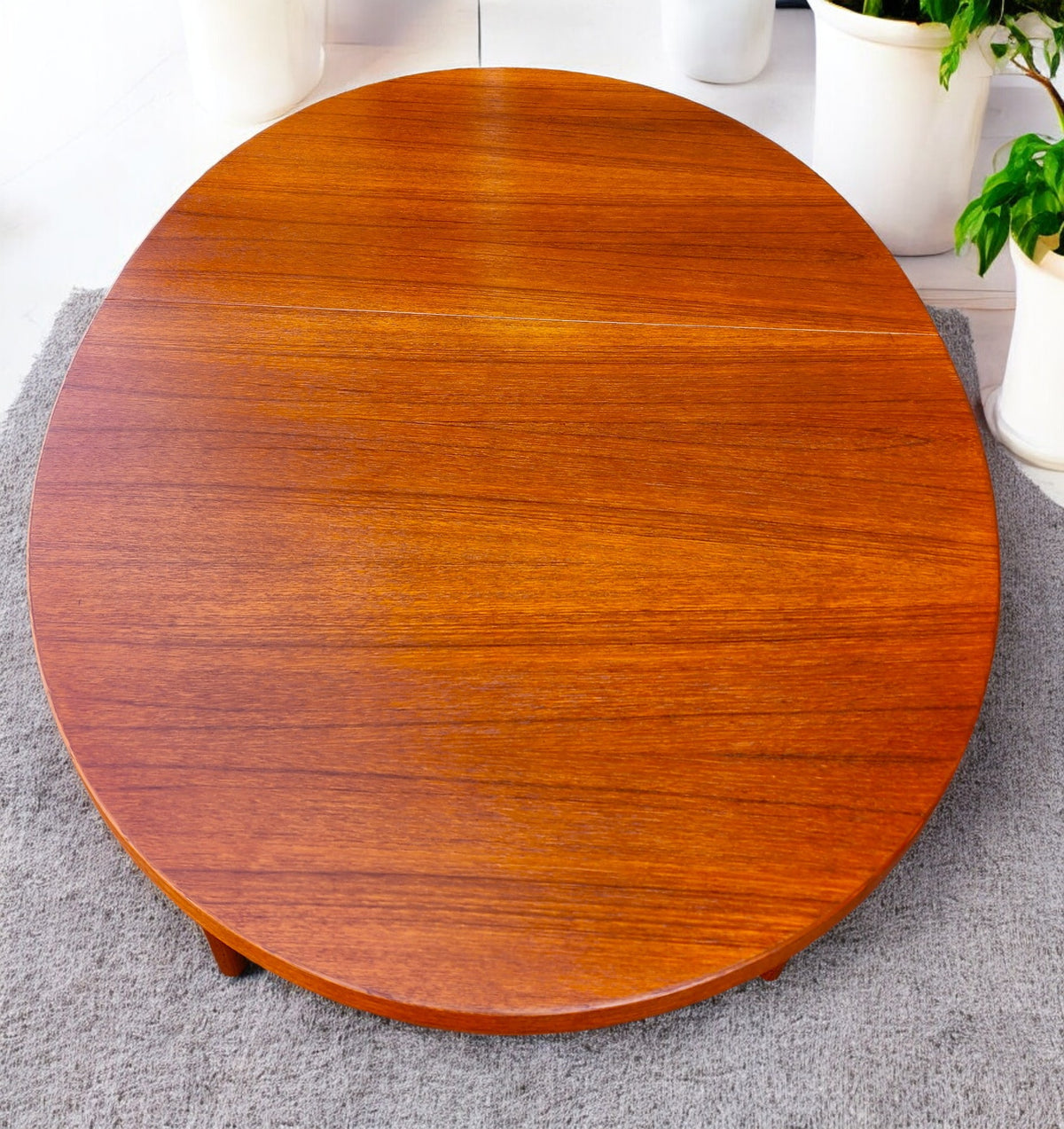 REFINISHED Mid Century Modern Teak Table Oval w 2 leaves 59