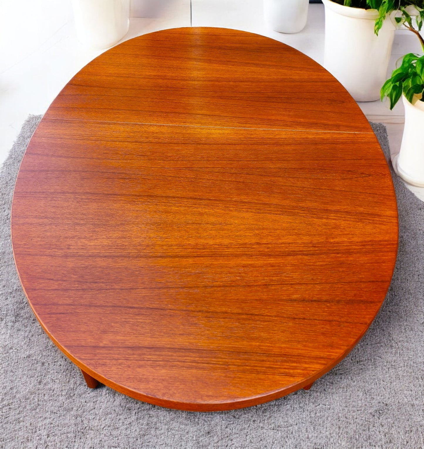 REFINISHED Mid Century Modern Teak Table Oval w 2 leaves 59"-101"