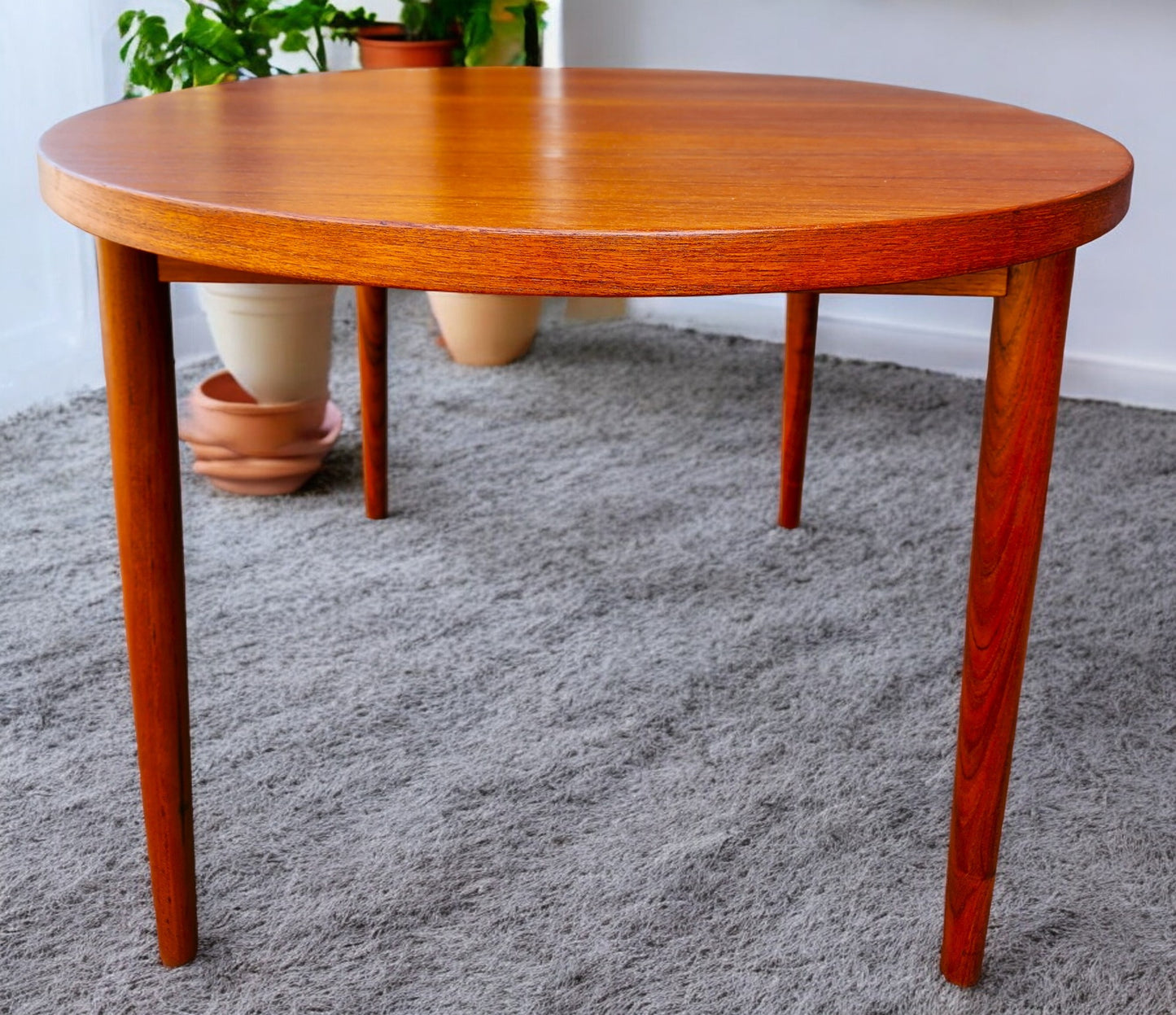 REFINISHED Mid Century Modern Teak Table Oval w 2 leaves 59"-101"