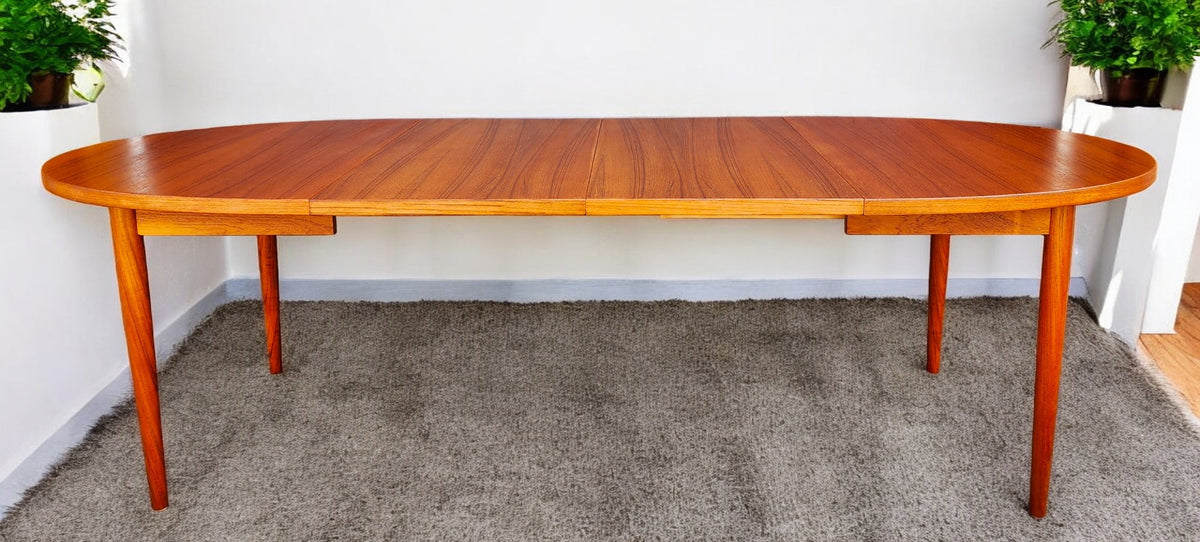 REFINISHED Mid Century Modern Teak Table Oval w 2 leaves 59