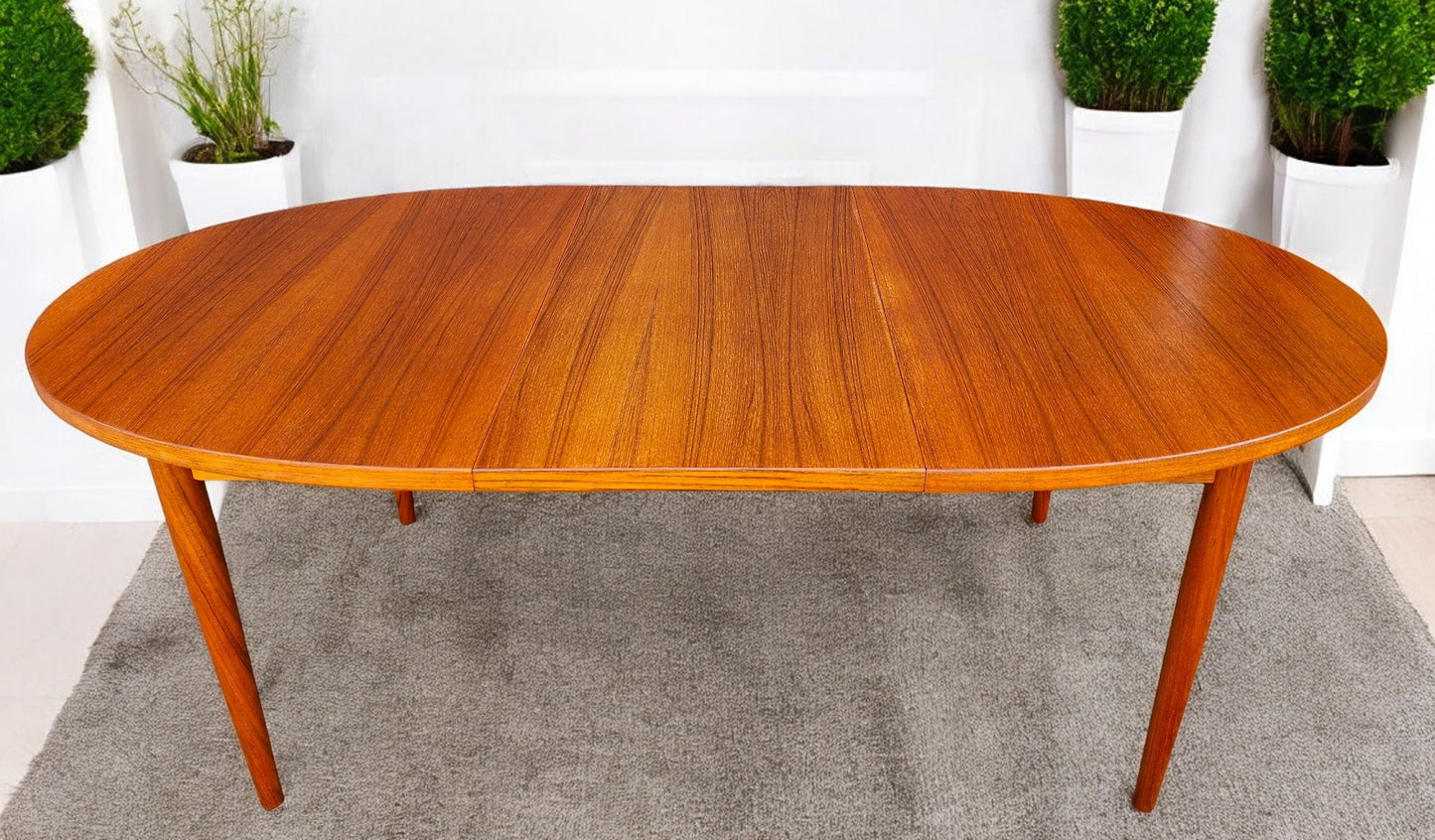 REFINISHED Mid Century Modern Teak Table Oval w 2 leaves 59"-101"