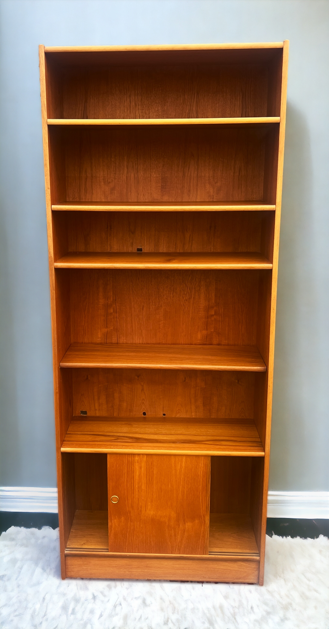 RESTORED Danish Mid Century Modern Teak Bookcase w doors  H 76