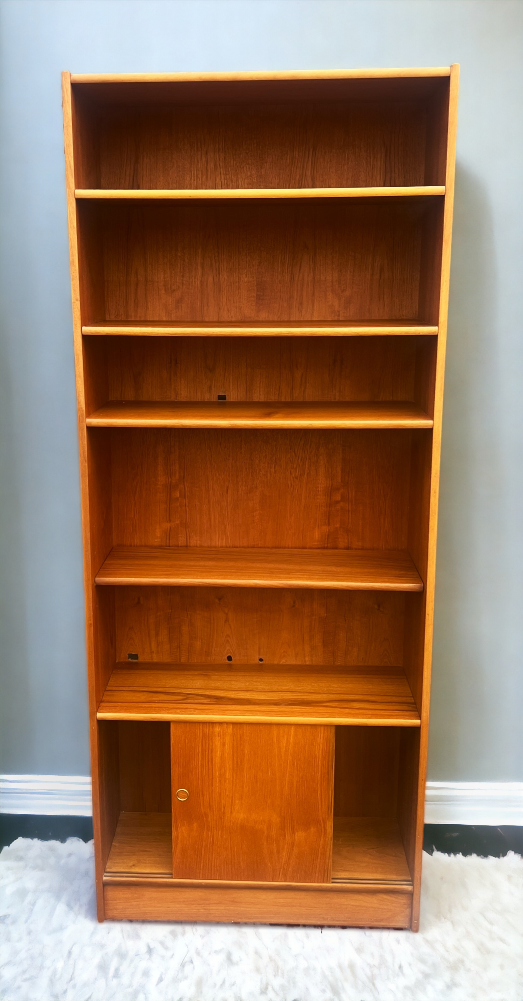 RESTORED Danish Mid Century Modern Teak Bookcase w doors  H 76"