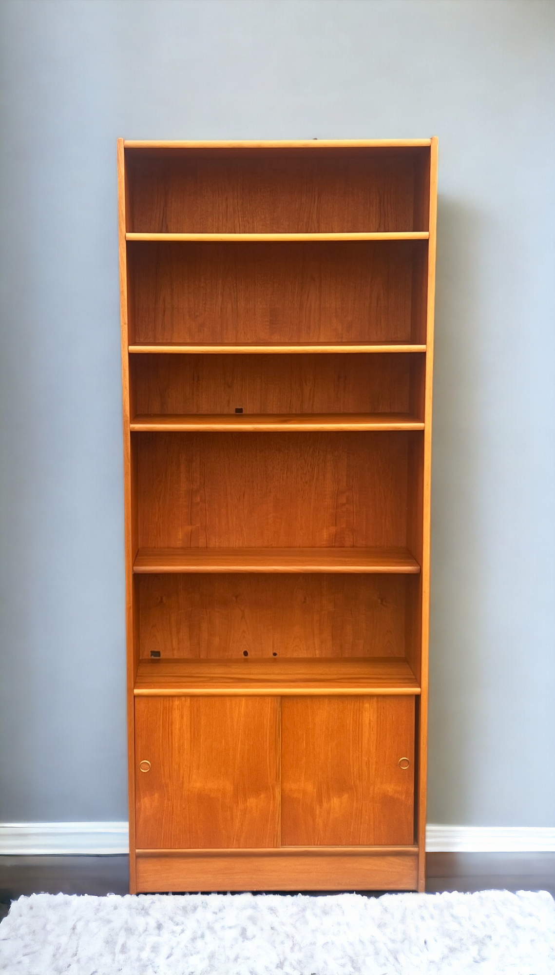 RESTORED Danish Mid Century Modern Teak Bookcase w doors  H 76"