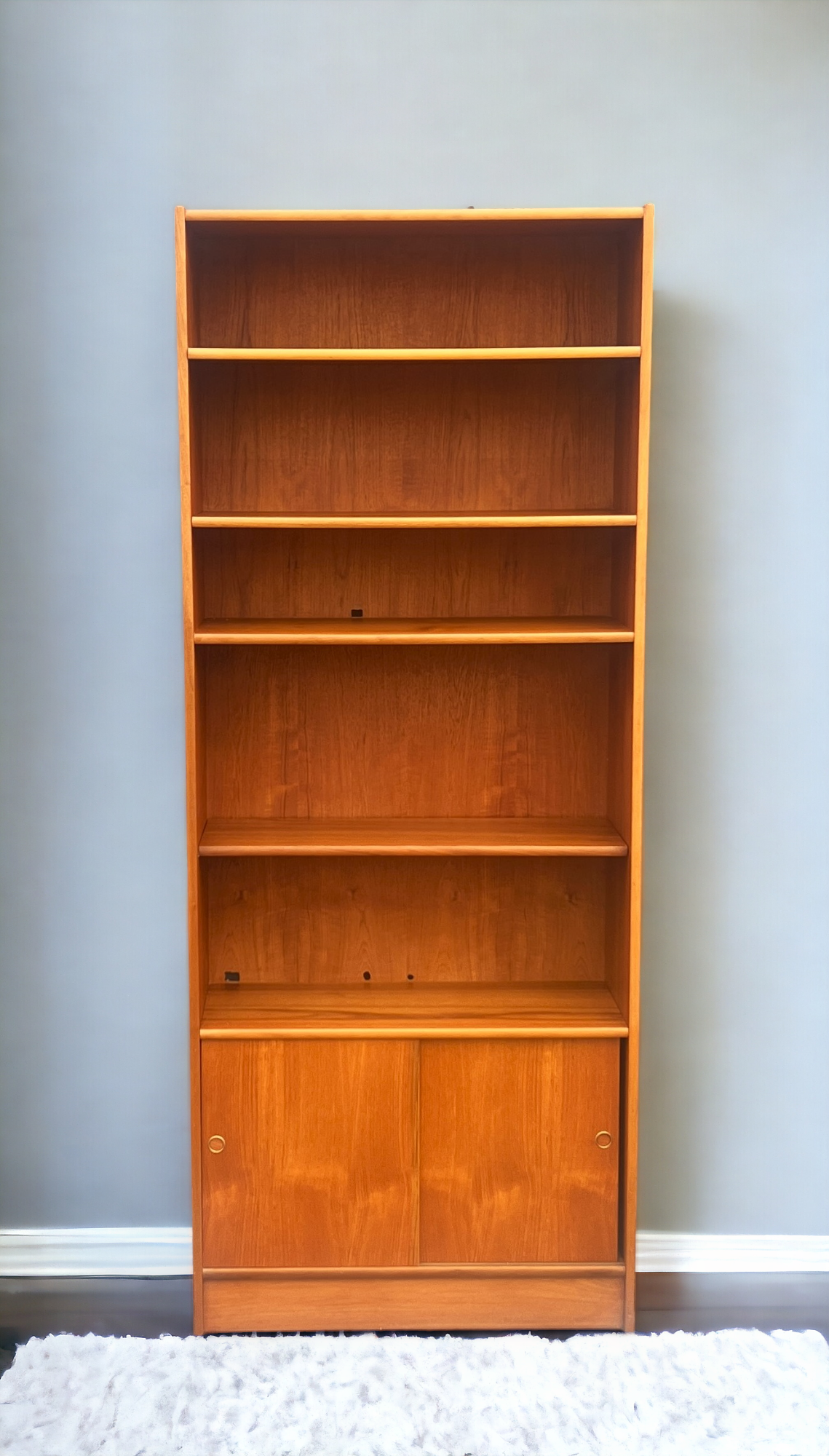 RESTORED Danish Mid Century Modern Teak Bookcase w doors  H 76