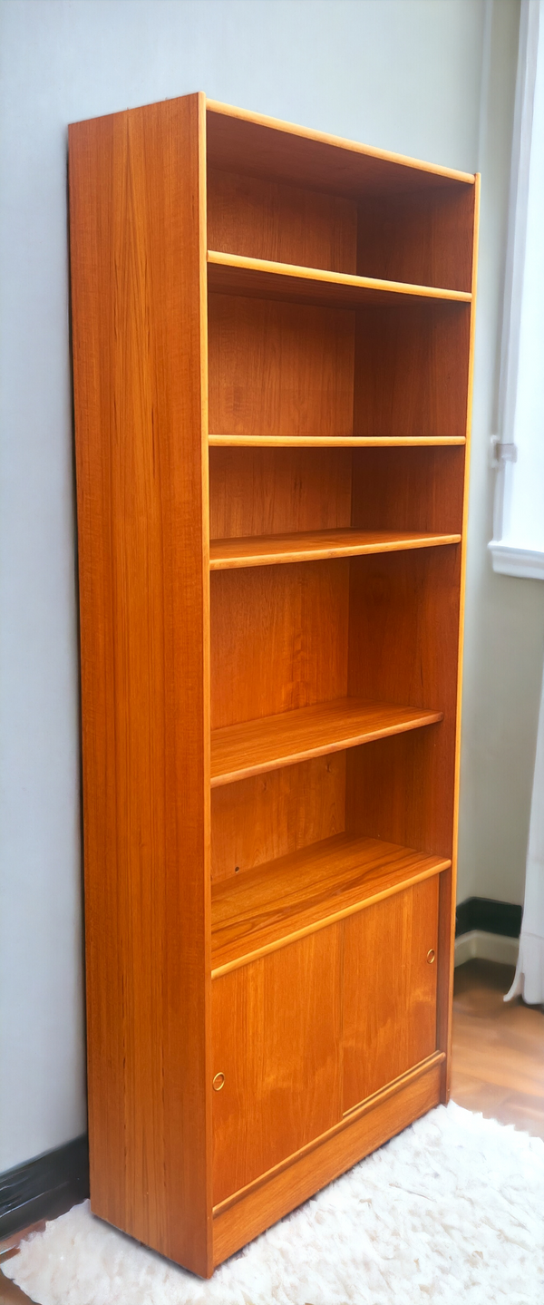 RESTORED Danish Mid Century Modern Teak Bookcase w doors  H 76"