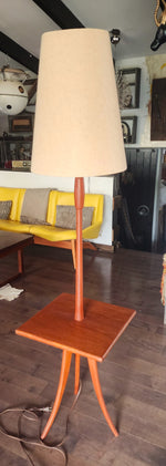 REFINISHED Mid Century Modern Teak Tripod Floor Lamp with Built-In Table 2