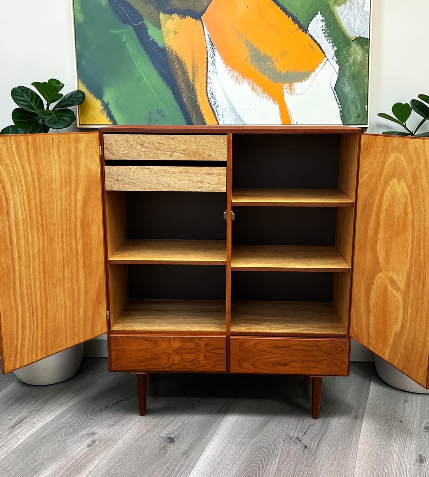 REFINISHED Mid Century Modern Teak Wardrobe or Gentleman's Chest 42"
