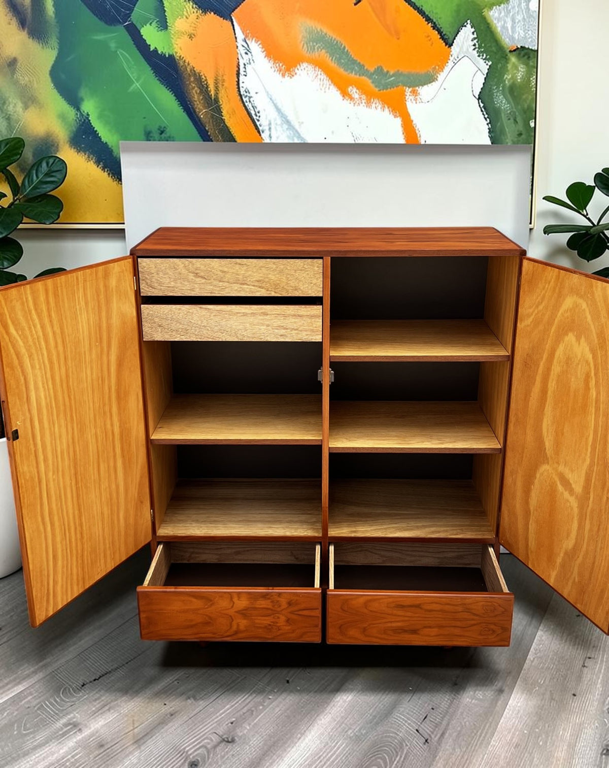 REFINISHED Mid Century Modern Teak Wardrobe or Gentleman's Chest 42