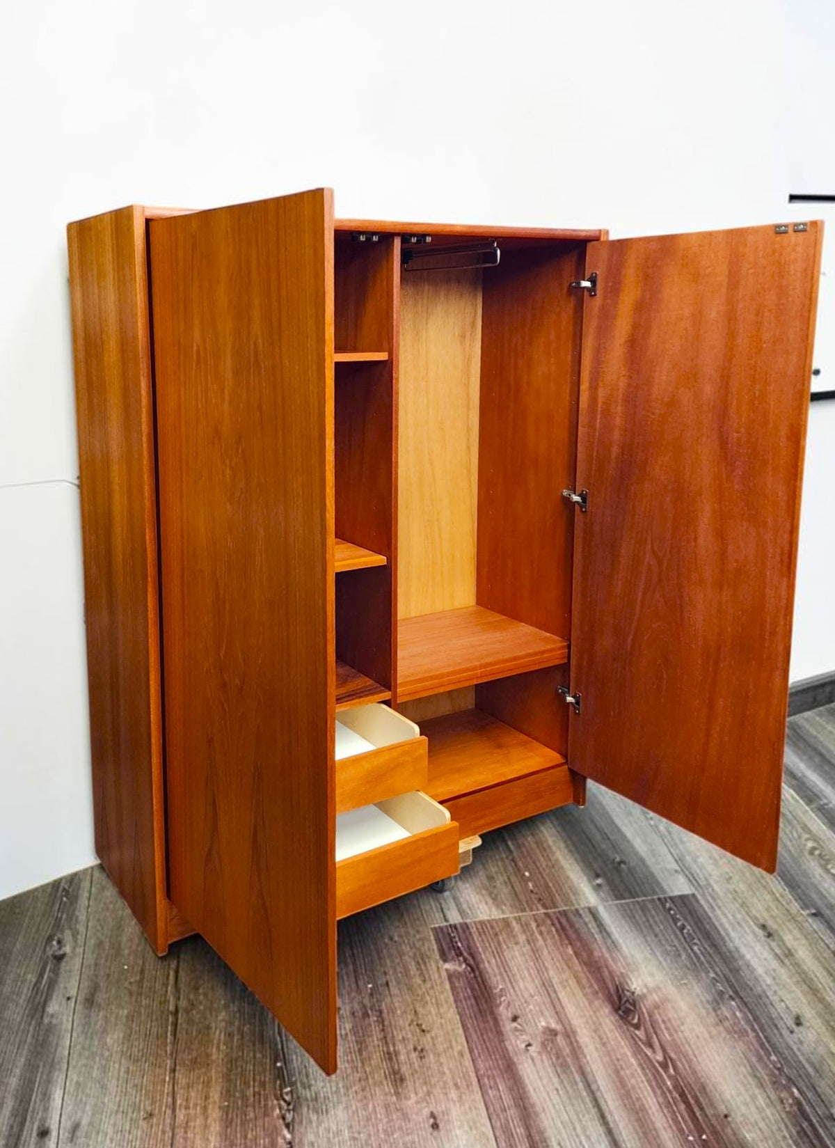 REFINISHED Mid Century Modern Teak Wardrobe or Gentleman's Chest 4 ft