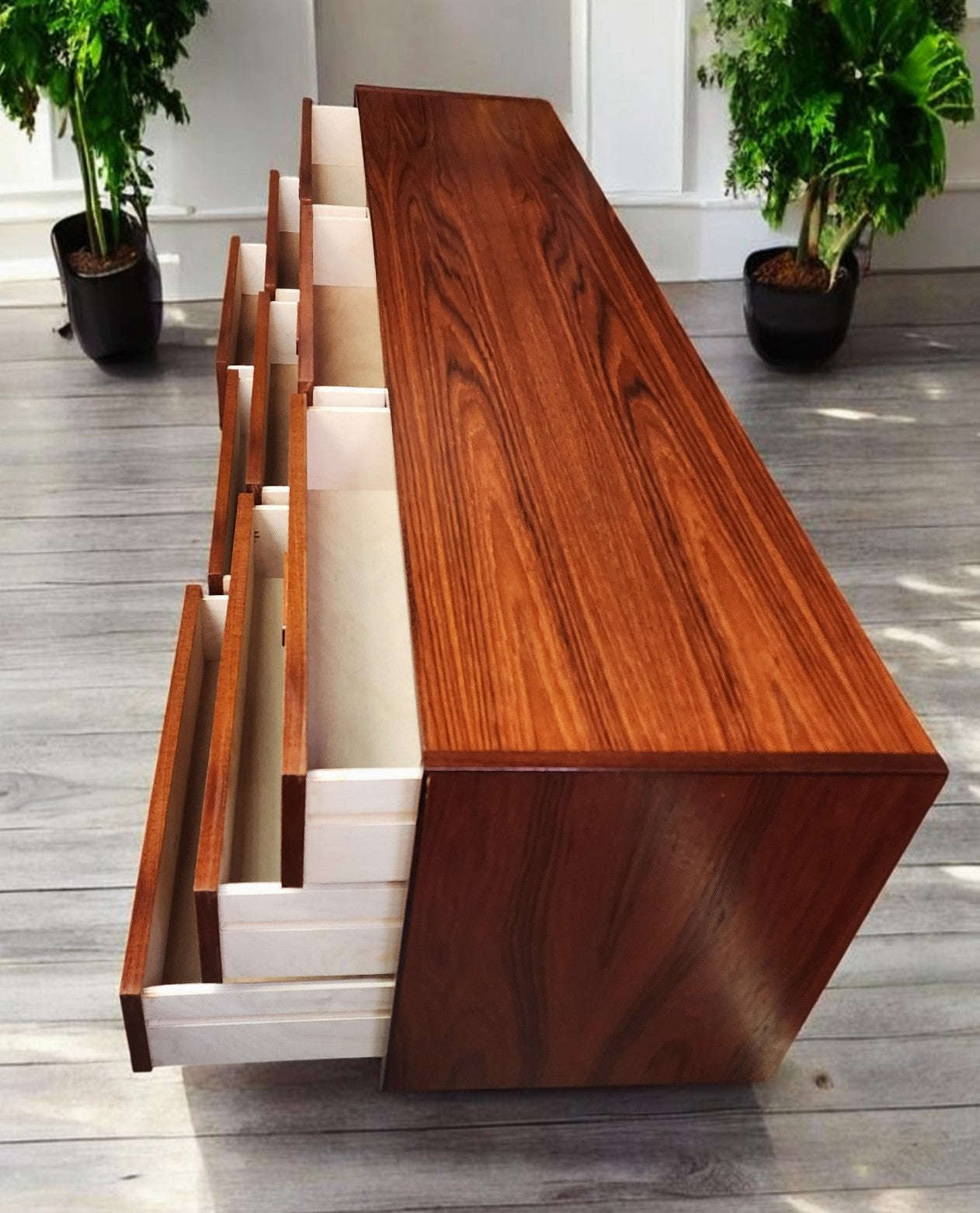 REFINISHED Mid Century Modern Teak Dresser 9 Drawers, Narrow