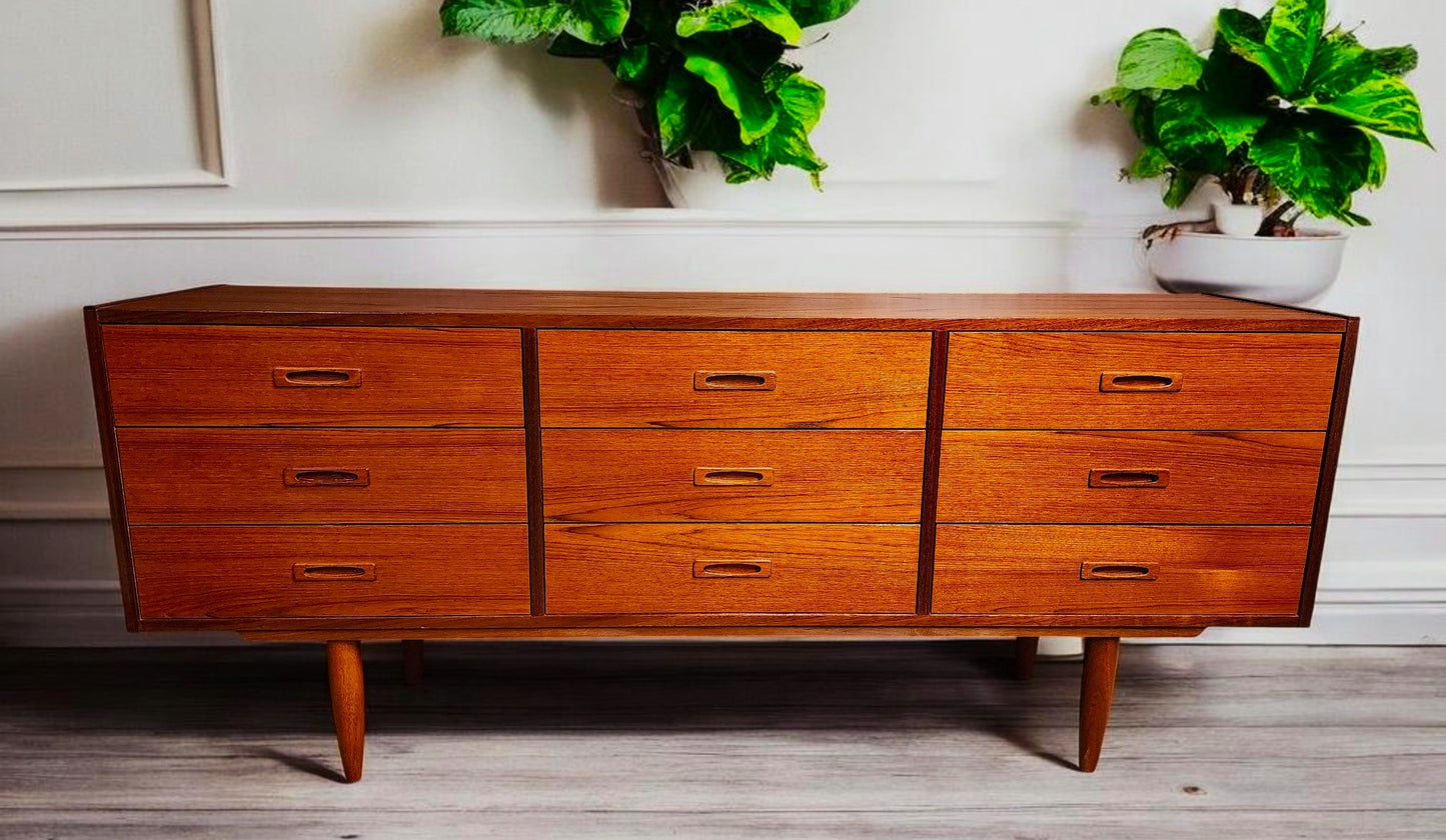 REFINISHED Mid Century Modern Teak Bed w Floating Nightstands Queen