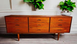REFINISHED Mid Century Modern Teak Bed w Floating Nightstands Queen 12