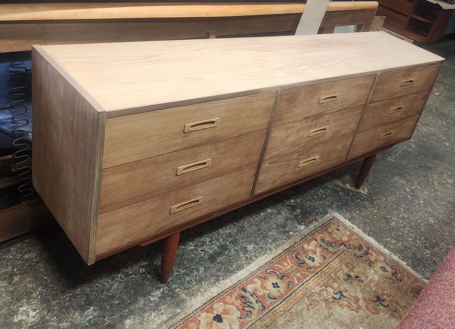 REFINISHED Mid Century Modern Teak Dresser 9 Drawers, Narrow