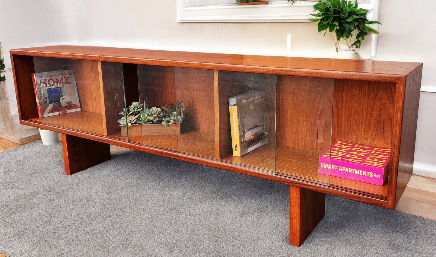 REFINISHED Mid Century Modern Teak TV Console/ Bookcase by RS Associates, 72"