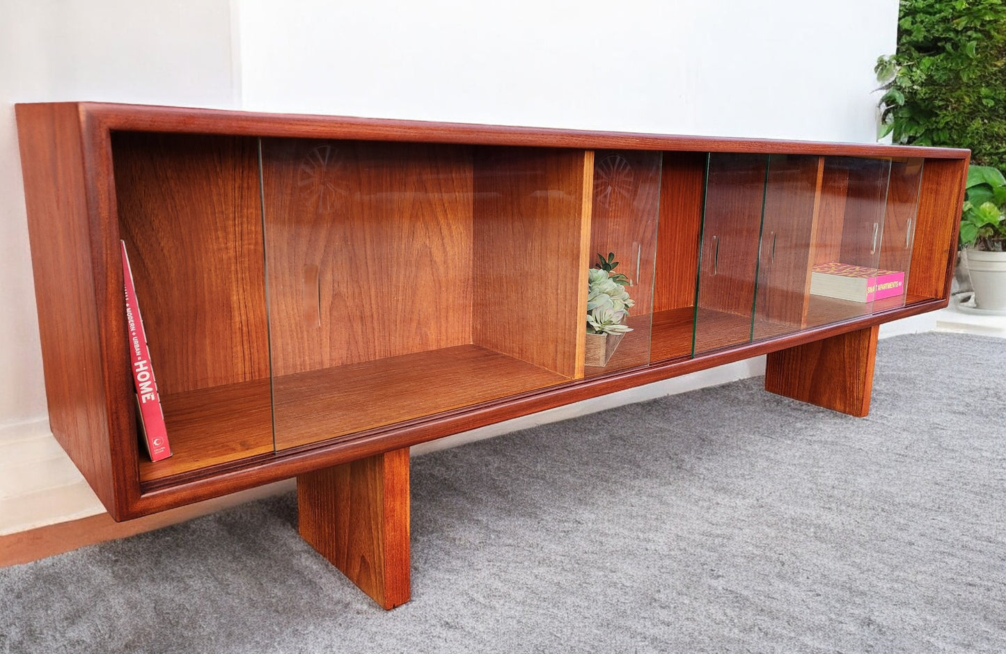 REFINISHED Mid Century Modern Teak TV Console/ Bookcase by RS Associates, 72"